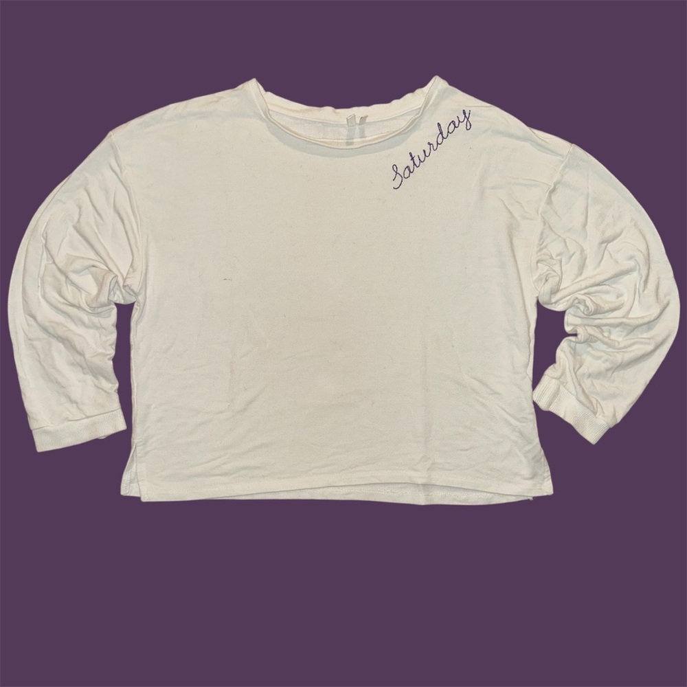 Women’s Comune White Cotton Sweater with “Saturday” Embroidery